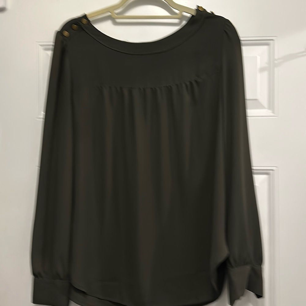 LOFT Army green blouse with gold button detailing.